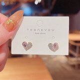 Wholesale 925 Silver Post New Asymmetric Pink Love Heart Stud Earrings Dropshipping Jewelry Women Fashion Gift