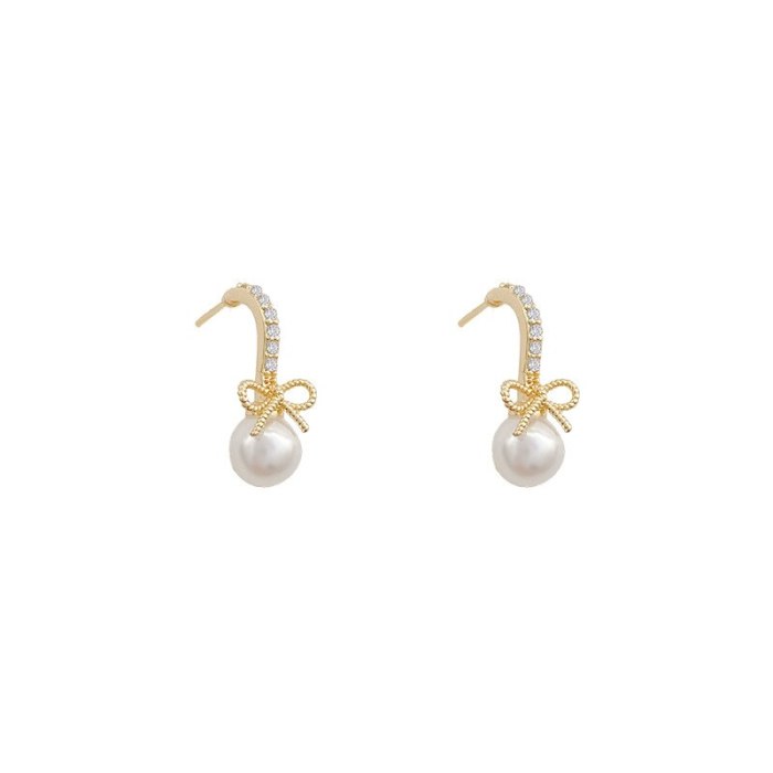 Wholesale Women's Bow Pearl Earrings S925 Silver Studs Earrings Dropshipping Jewelry Women Fashion Gift