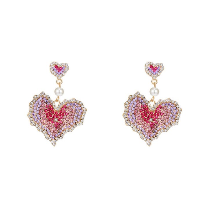 Wholesale 925 Silver Post Jeweled Loving Heart Earrings  Dropshipping Jewelry Women Fashion Gift