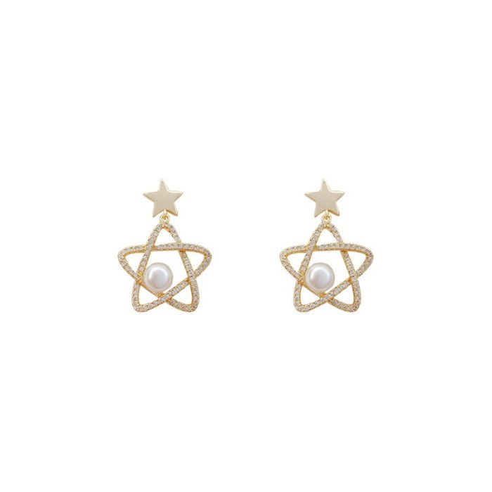 Wholesale Sterling Silver Post Five-Pointed Star Pearl Women Stud Earrings Dropshipping Jewelry Women Fashion Gift