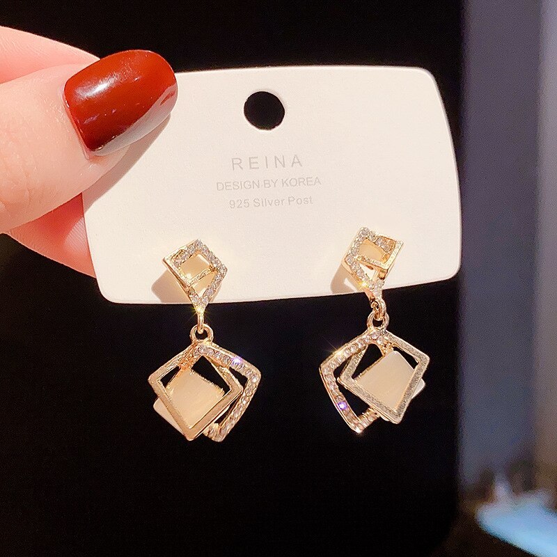 Wholesale Sterling Silver Post Opal Stone Studs Rhombus Earrings Dropshipping Jewelry Women Fashion Gift