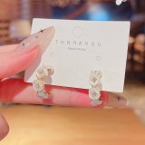 Wholesale 925 Silver Post C- Shaped Opal Stone Studs Studs Earrings Dropshipping Jewelry Women Fashion Gift