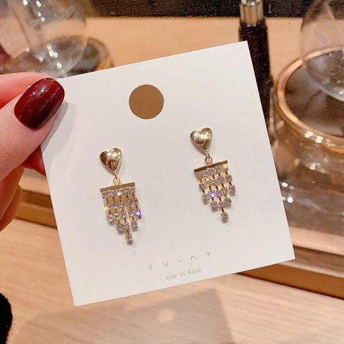 Wholesale 925 Silver Post Love Heart Stud Tassel Earrings Pendant Silver Pin Earrings Dropshipping Jewelry Women Fashion Gift