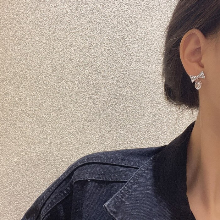 Wholesale Sterling Silver Post New Full Diamond Bow Earrings Women's Earrings Dropshipping Jewelry Women Fashion Gift