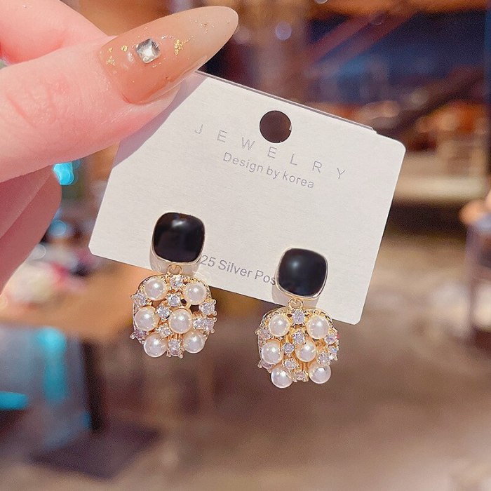 Wholesale Square Earrings Women's Pearl Stud Earrings Sterling Silver Post Earrings Dropshipping Jewelry Women Fashion Gift