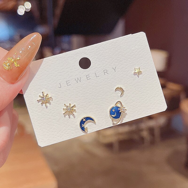 Wholesale S925 Silver Studs Earrings Blue Star And Moon Earrings Dropshipping Jewelry Women Fashion Gift