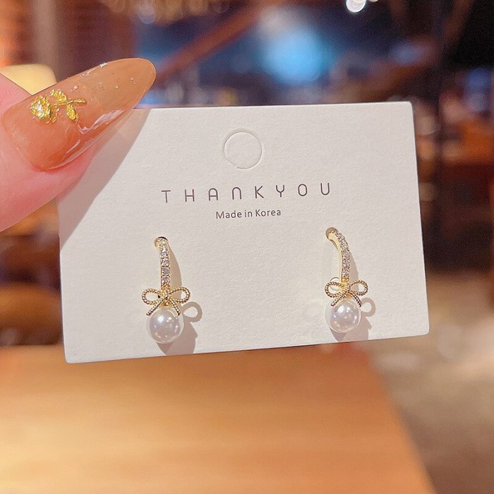 Wholesale Women's Bow Pearl Earrings S925 Silver Studs Earrings Dropshipping Jewelry Women Fashion Gift