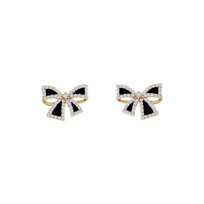 Wholesale Sterling Silver Post New Black Bow Women Stud Earrings Dropshipping Jewelry Women Fashion Gift