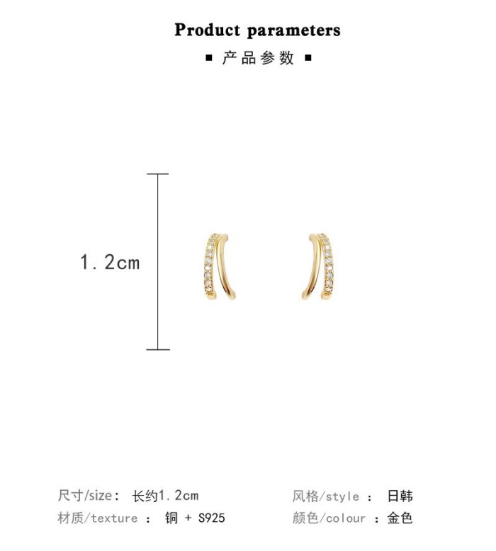 Wholesale 925 Silver Post Gold C- Shaped Earrings Diamond Stud Earrings Auricular Post Dropshipping Jewelry Women Fashion Gift