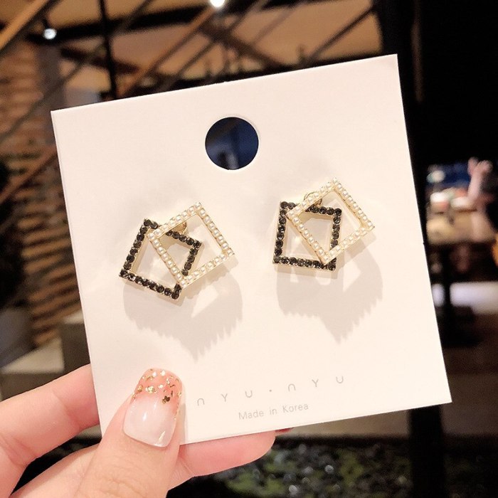 Wholesale Sterling Silver Post Pearl Rectangular Earrings Stud Earrings Dropshipping Jewelry Women Fashion Gift