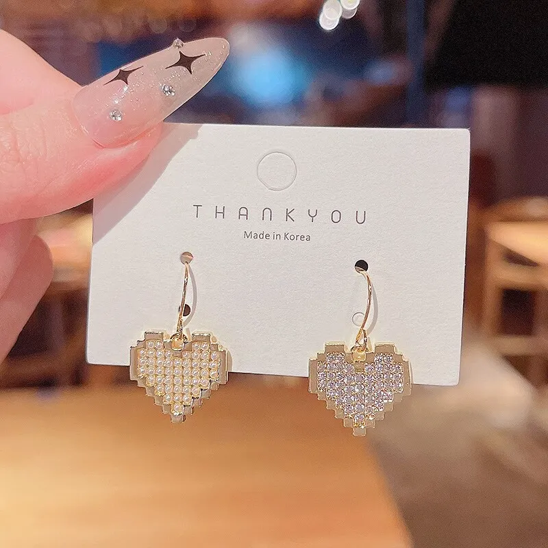 Wholesale Sterling Silver Post Love Heart Earrings Rhinestone Pearl Studs Earrings Dropshipping Jewelry Women Fashion Gift