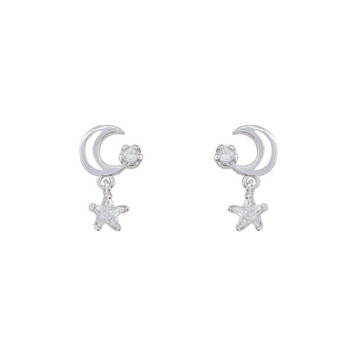 Wholesale Sterling Silver Post Star And Moon Earrings Zircon Eardrops Stud Earrings Dropshipping Jewelry Women Fashion Gift
