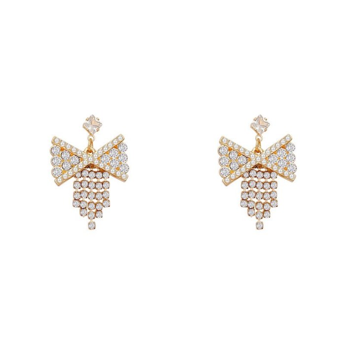 Wholesale Sterling Silver Post Pearl Bow Women Tassel Studs Earrings Dropshipping Jewelry Women Fashion Gift