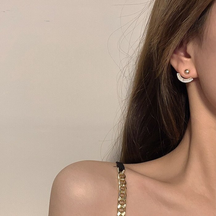 Wholesale 925 Silver Post New Fan-Shaped Zircon Women Stud Earrings Dropshipping Jewelry Women Fashion Gift