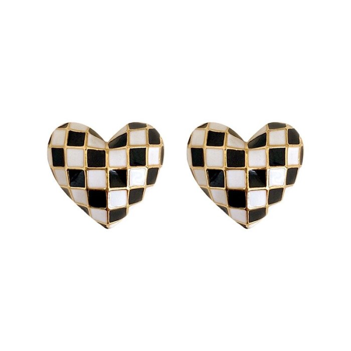 Wholesale Sterling Silver Post Love Chessboard Plaid Earrings Stud Women Jewelry Women Gift