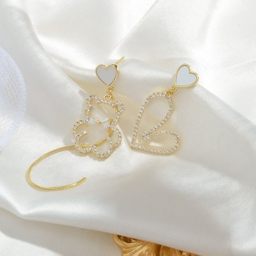 Wholesale New Bear Stud Women's Sterling Silver Post Long Peach Heart Tassel Earrings Jewelry Women Gift