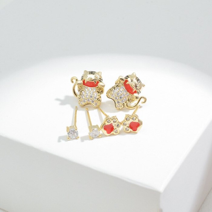 Wholesale Tiger Stud Earrings For Women Sterling Silver Post Earrings Eardrops Jewelry Women Gift