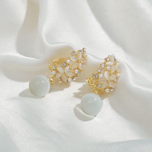 Wholesale Flower Cluster Opal Stone Stud Female Sterling Silver Post Earrings Jewelry Women Gift