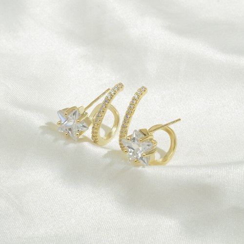 Wholesale Sterling Silver Post Zircon Star Stud Female Earring Ornament Jewelry Women Gift
