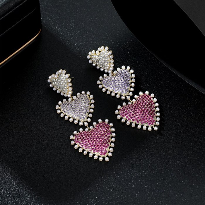 Wholesale Zircon Peach Heart Earrings Sterling Silver Post Earrings Stud Women Jewelry Women Gift