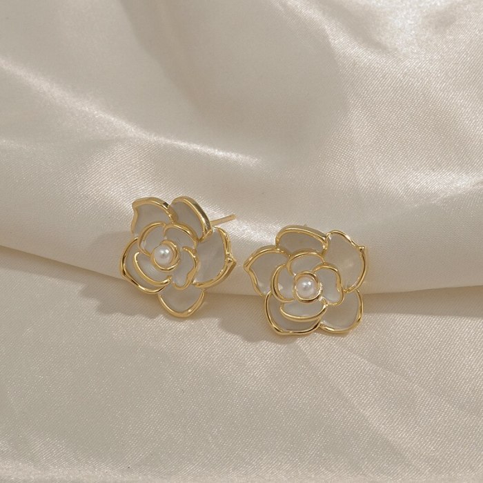 Wholesale Camellia S925 Silver Stud Earrings Women's Pearl Earrings Jewelry Women Gift