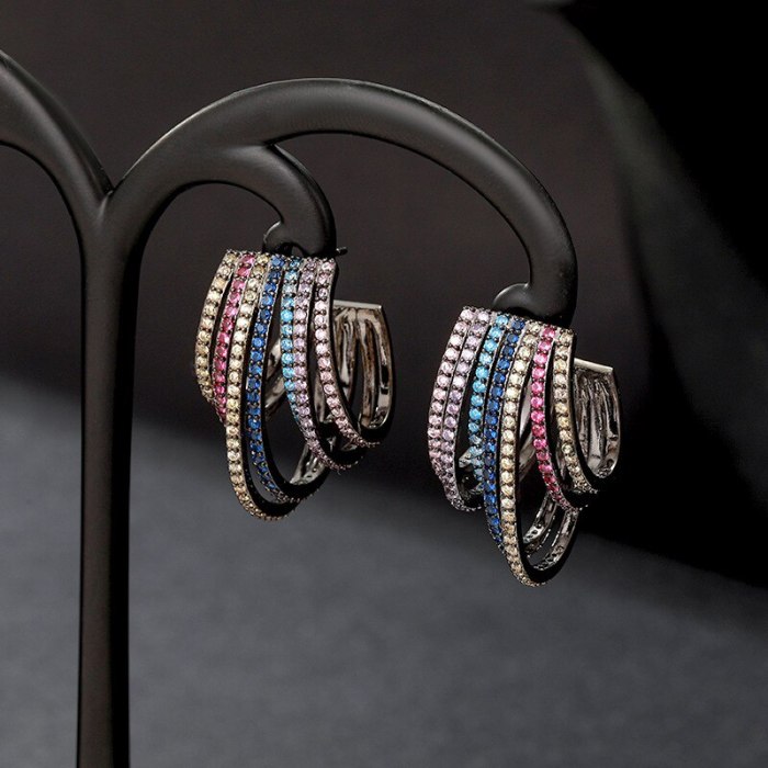 Wholesale Zircon C- Shaped Earrings Sterling Silver Post Earrings For Women Jewelry Women Gift