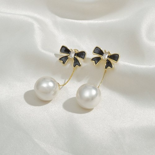 Sterling Silver Needle Bow Stud Earrings Female Pearl Tassel Earrings Earring Ornament