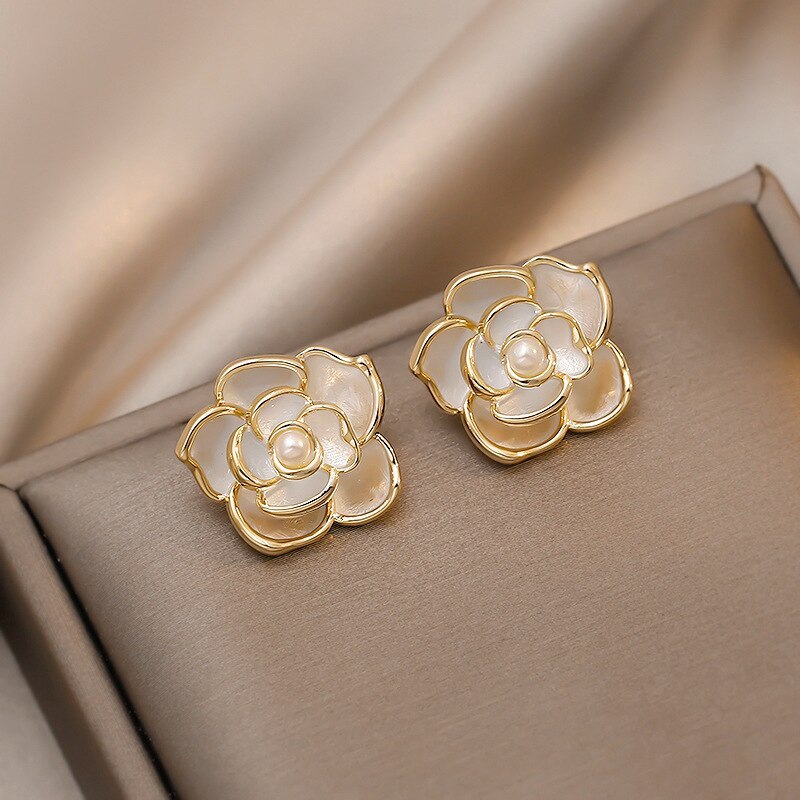 Wholesale Camellia S925 Silver Stud Earrings Women's Pearl Earrings Jewelry Women Gift