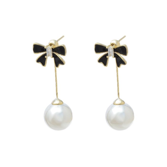 Sterling Silver Needle Bow Stud Earrings Female Pearl Tassel Earrings Earring Ornament