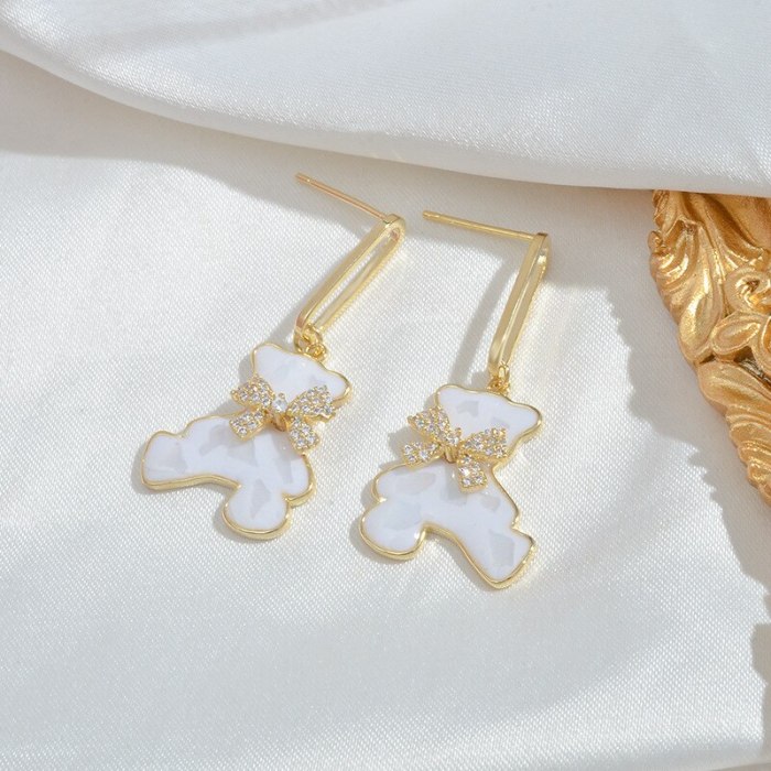 Wholesale Long Bear Stud Women's Sterling Silver Post Bow Earring Ornament Jewelry Women Gift