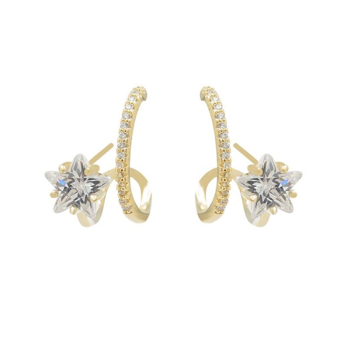 Wholesale Sterling Silver Post Zircon Star Stud Female Earring Ornament Jewelry Women Gift