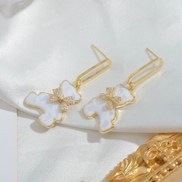 Wholesale Long Bear Stud Women's Sterling Silver Post Bow Earring Ornament Jewelry Women Gift