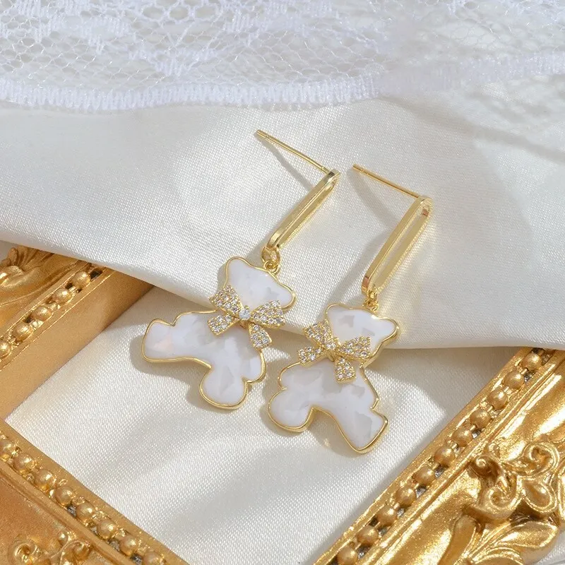 Wholesale Long Bear Stud Women's Sterling Silver Post Bow Earring Ornament Jewelry Women Gift