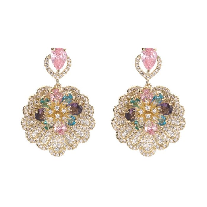 Wholesale Colorful Zircon Flower Earrings Sterling Silver Post Earrings Women Accessories Jewelry Women Gift