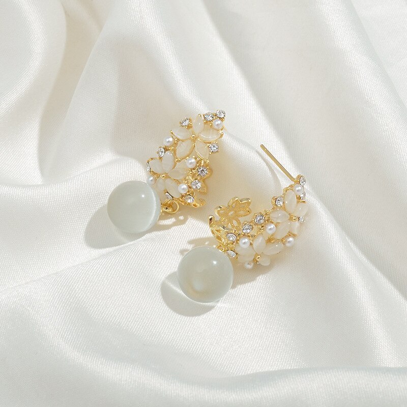 Wholesale Flower Cluster Opal Stone Stud Female Sterling Silver Post Earrings Jewelry Women Gift