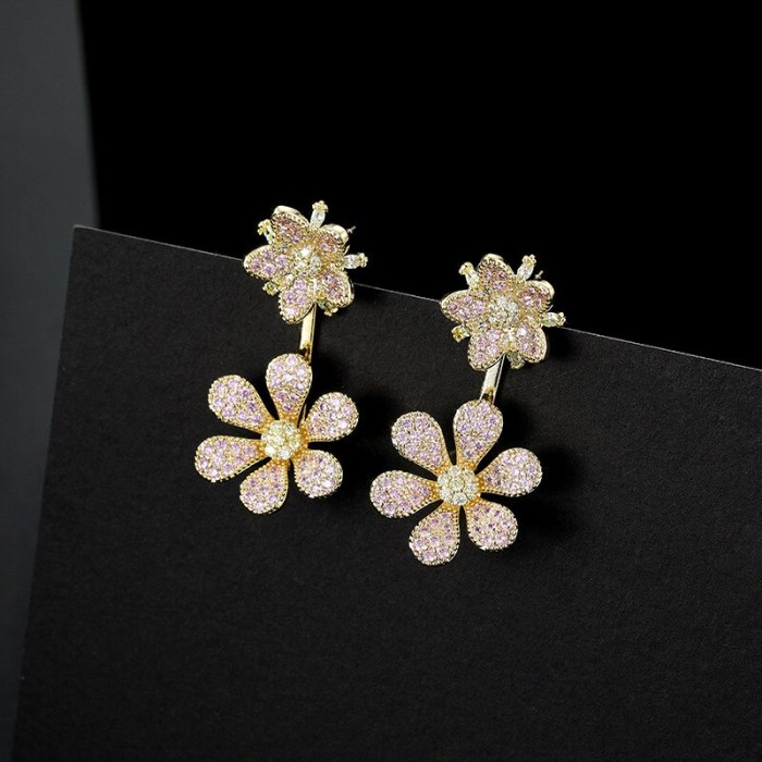 Wholesale Zircon Petal Stud Earrings Women's Sterling Silver Post Earrings Jewelry Women Gift