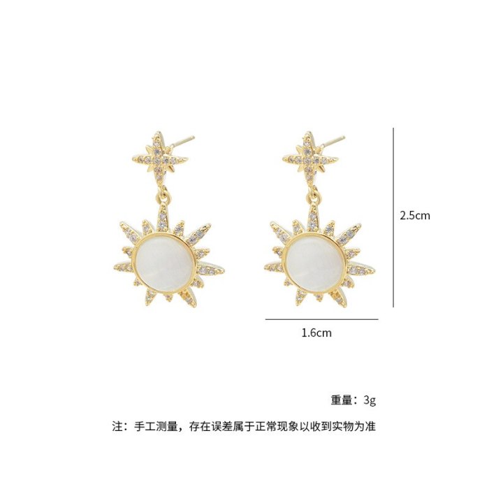 Wholesale New Opal SUNFLOWER Earrings Sterling Silver Post Eight Awn Star Earrings For Women Jewelry Women Gift