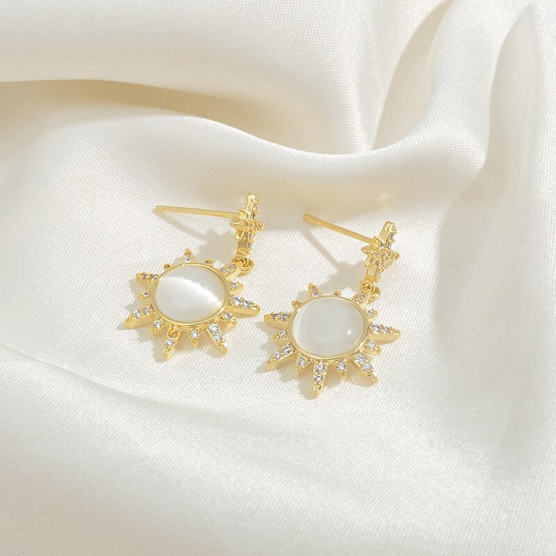 Wholesale New Opal SUNFLOWER Earrings Sterling Silver Post Eight Awn Star Earrings For Women Jewelry Women Gift