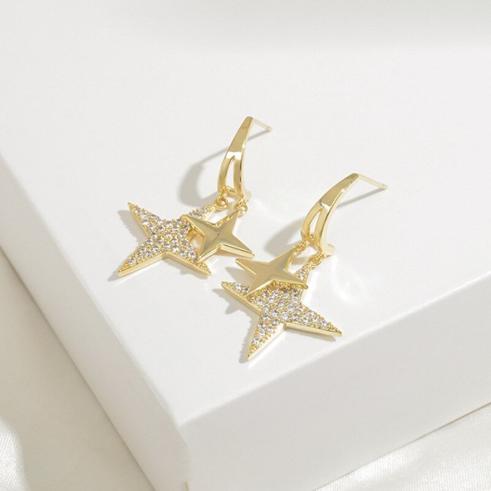 Wholesale Fashion Earrings Sterling Silver Post Zircon Four Eight-Pointed Stars Stud Earrings For Women  Jewelry Women Gift