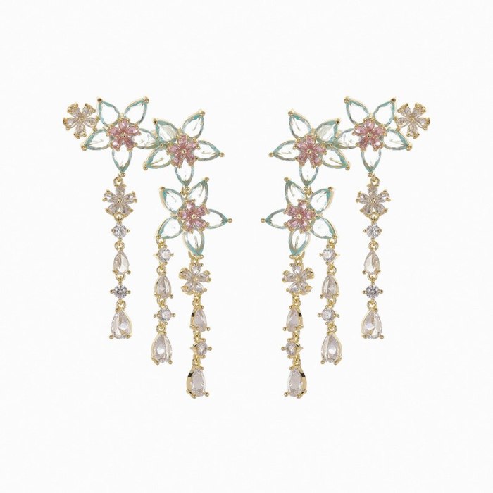Wholesale Zircon Star Stud Female Sterling Silver Post Long Fringe Earrings Jewelry Women Gift