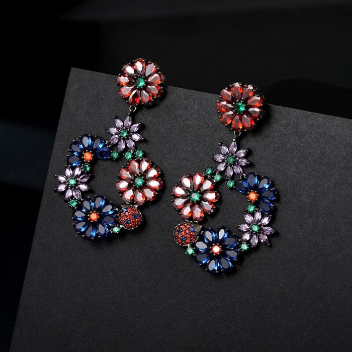 Wholesale Zircon Flower Cluster Earrings For Women Sterling Silver Post Earrings Stud Jewelry Women Gift