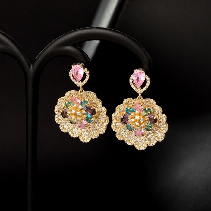 Wholesale Colorful Zircon Flower Earrings Sterling Silver Post Earrings Women Accessories Jewelry Women Gift