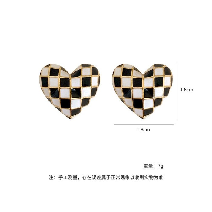 Wholesale Sterling Silver Post Love Chessboard Plaid Earrings Stud Women Jewelry Women Gift