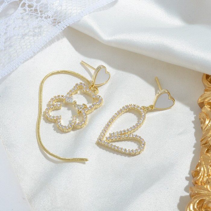 Wholesale New Bear Stud Women's Sterling Silver Post Long Peach Heart Tassel Earrings Jewelry Women Gift