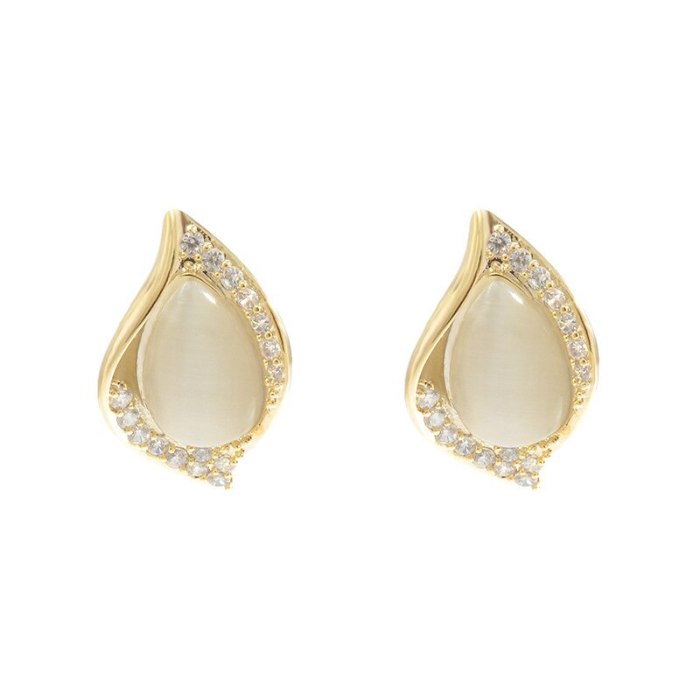Wholesale Leaves Stud Female Sterling Silver Post Opal Earrings Jewelry Women Gift