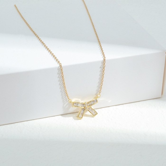 Wholesale Zircon Bow Necklace Female Women Girl Chorker Chain 14K Gold Necklace Dropshipping Jewellery Gift