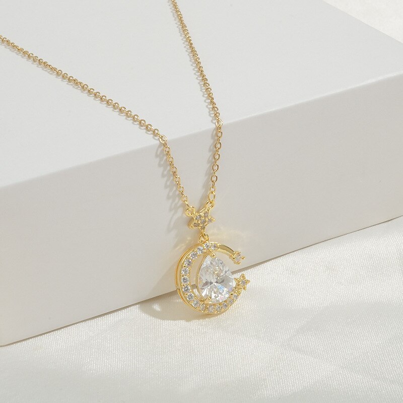Wholesale Zircon Moon Fashion Necklace Female Women Girl Ornament Dropshipping Jewellery Gift