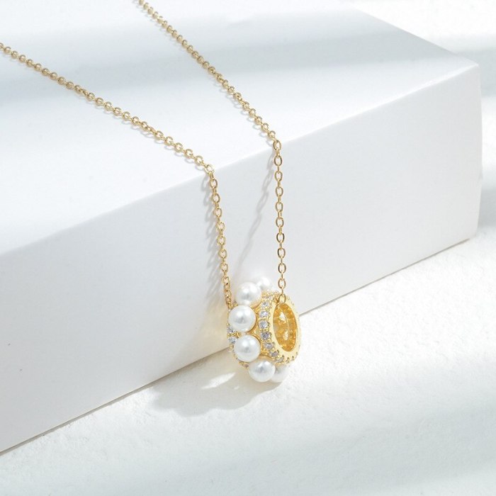 Wholesale New Circle Zircon Pearl Necklace Chorker Chain Trendy Dropshipping Jewellery Gift