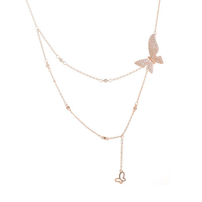 Wholesale Zircon Butterfly Tassel Necklace Female Women Girl Chorker Chain Dropshipping Jewellery Gift