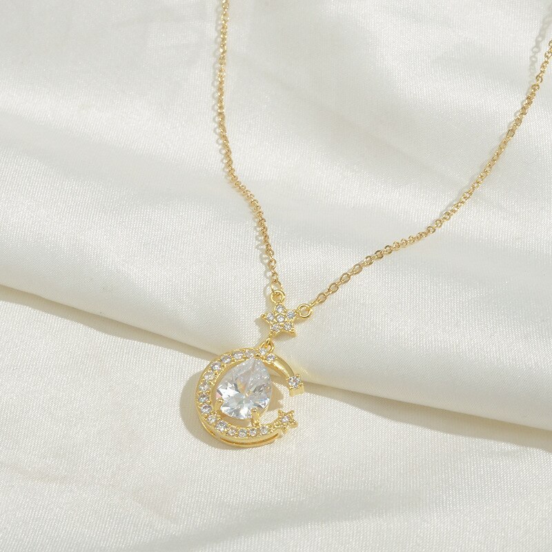 Wholesale Zircon Moon Fashion Necklace Female Women Girl Ornament Dropshipping Jewellery Gift